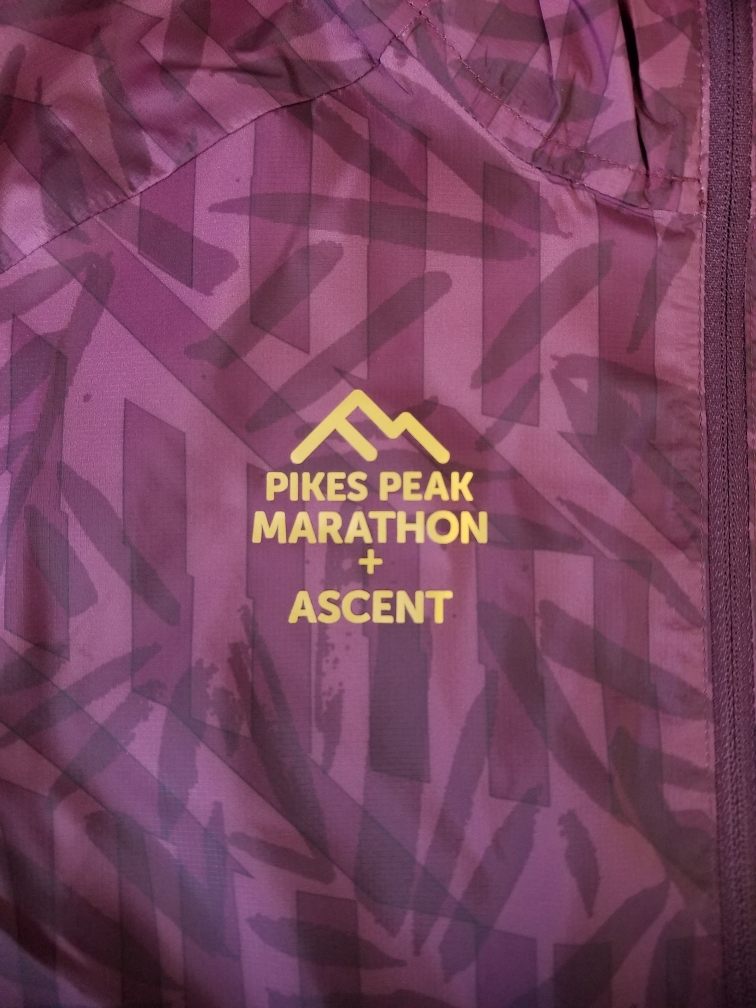 shirt with pikes peak marthon and ascent logo applied using vinyl